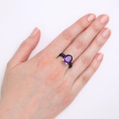 Victor Mayer Cocktail Anthracite Enamel Ring 18k White Gold with Diamonds