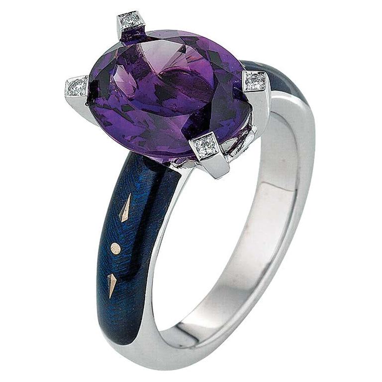 Victor Mayer Cocktail Anthracite Enamel Ring 18k White Gold with Diamonds