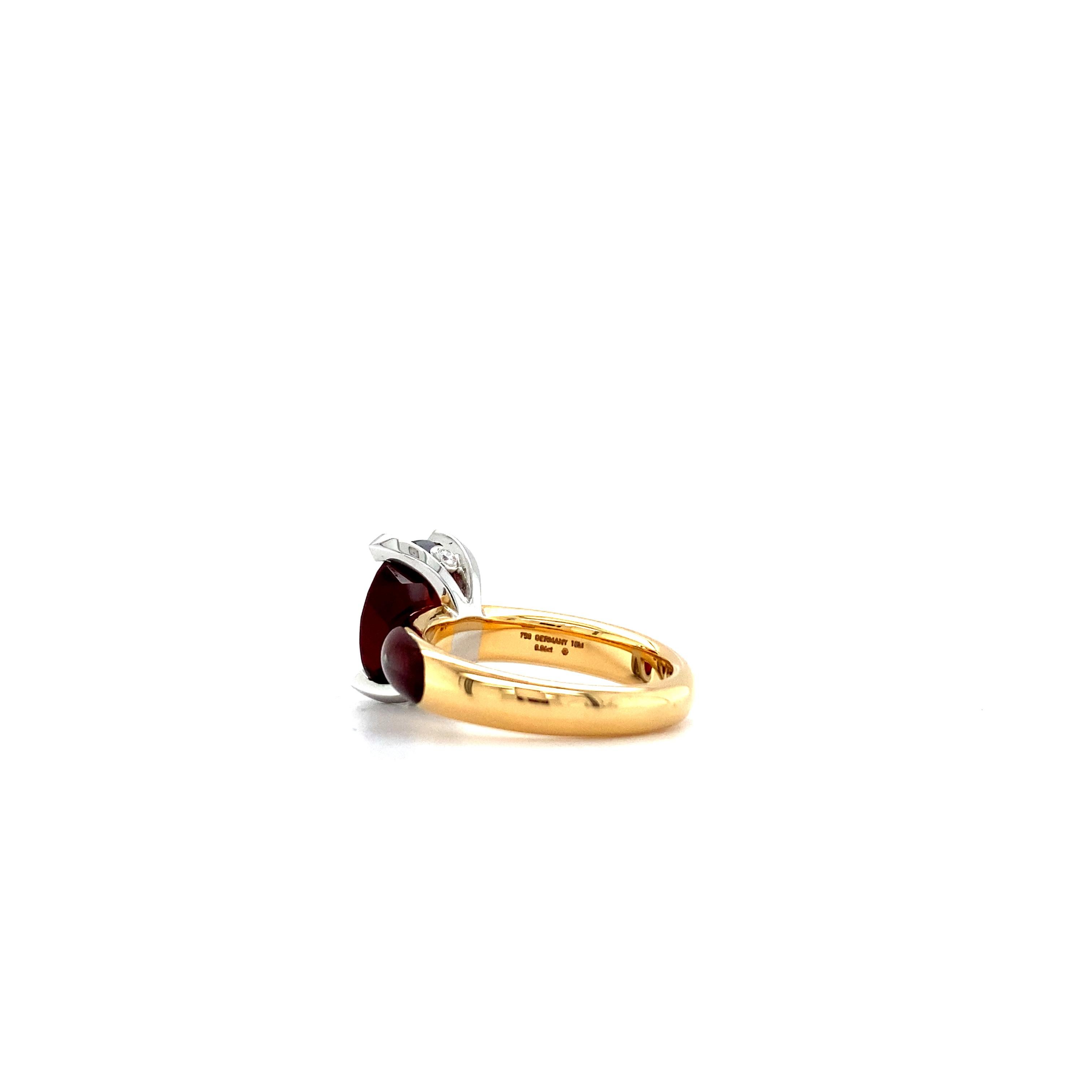 For Sale:  Enamel Ring 18k Rose & White Gold Ceylon Burgundy Red Garnet 0.06ct Diamonds 7