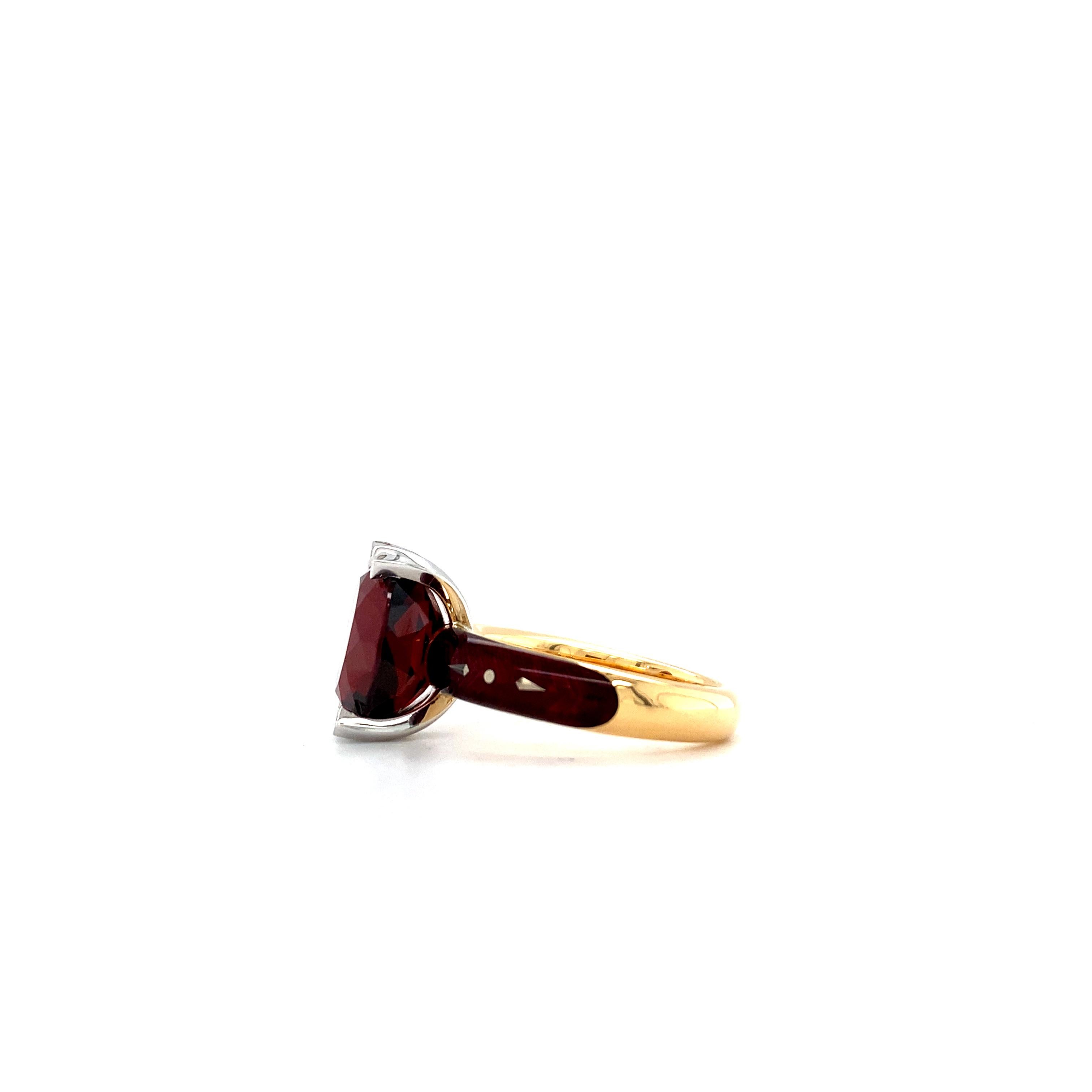 For Sale:  Enamel Ring 18k Rose & White Gold Ceylon Burgundy Red Garnet 0.06ct Diamonds 8