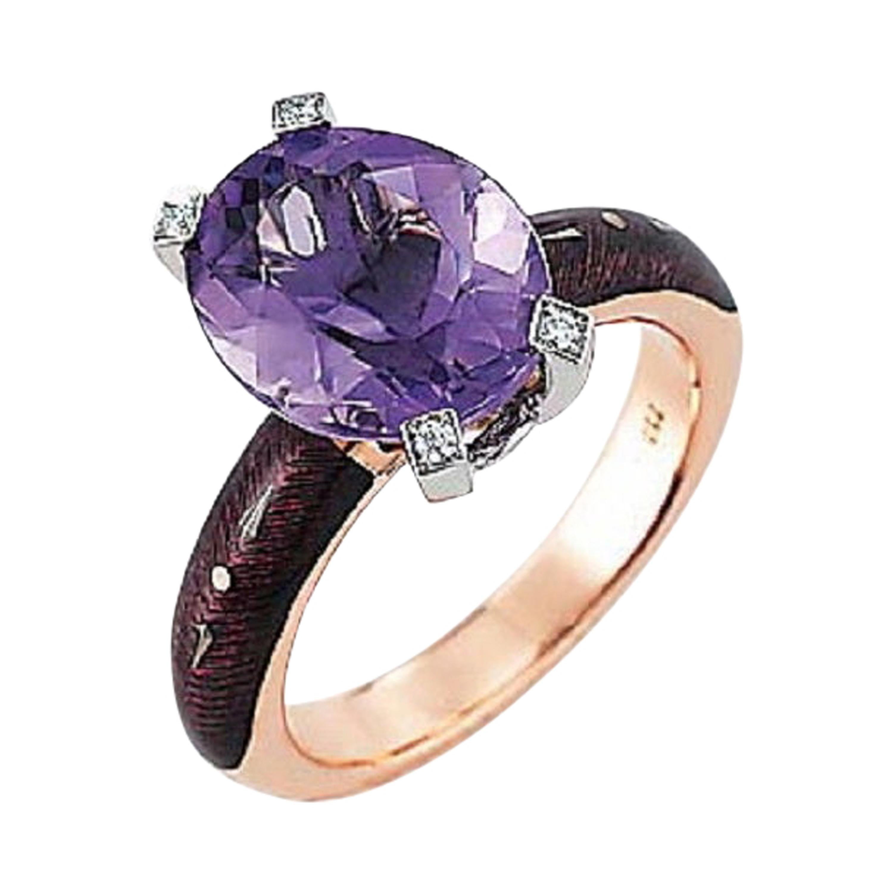 Victor Mayer Cocktail Lila Emaille-Ring 18k Rose / Weißgold Amethyst-Diamanten