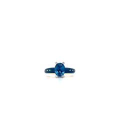 Cocktail Ring Petrol Enamel  18k Yellow /White Gold with 4 Diamonds blue topaz