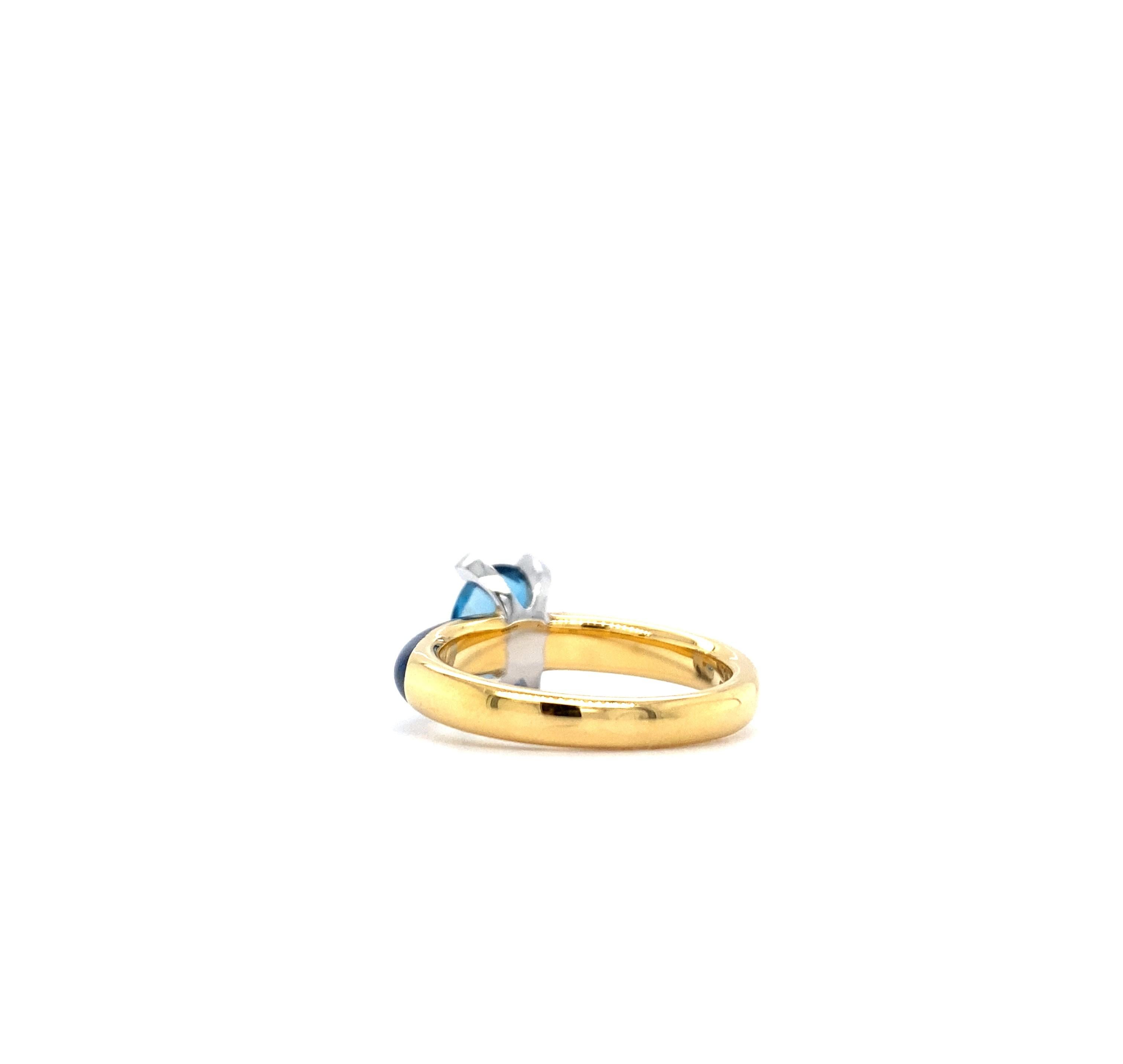 Cocktail Ring Petrol Enamel  18k Yellow /White Gold with 4 Diamonds blue topaz  In New Condition For Sale In Pforzheim, DE