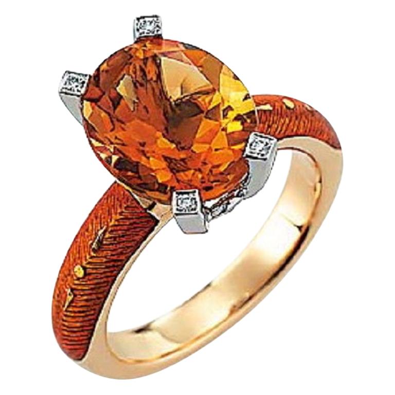 Victor Mayer Cocktail-Gelb-Emaille-Ring 18k Gelbgold/Weißgold Diamanten