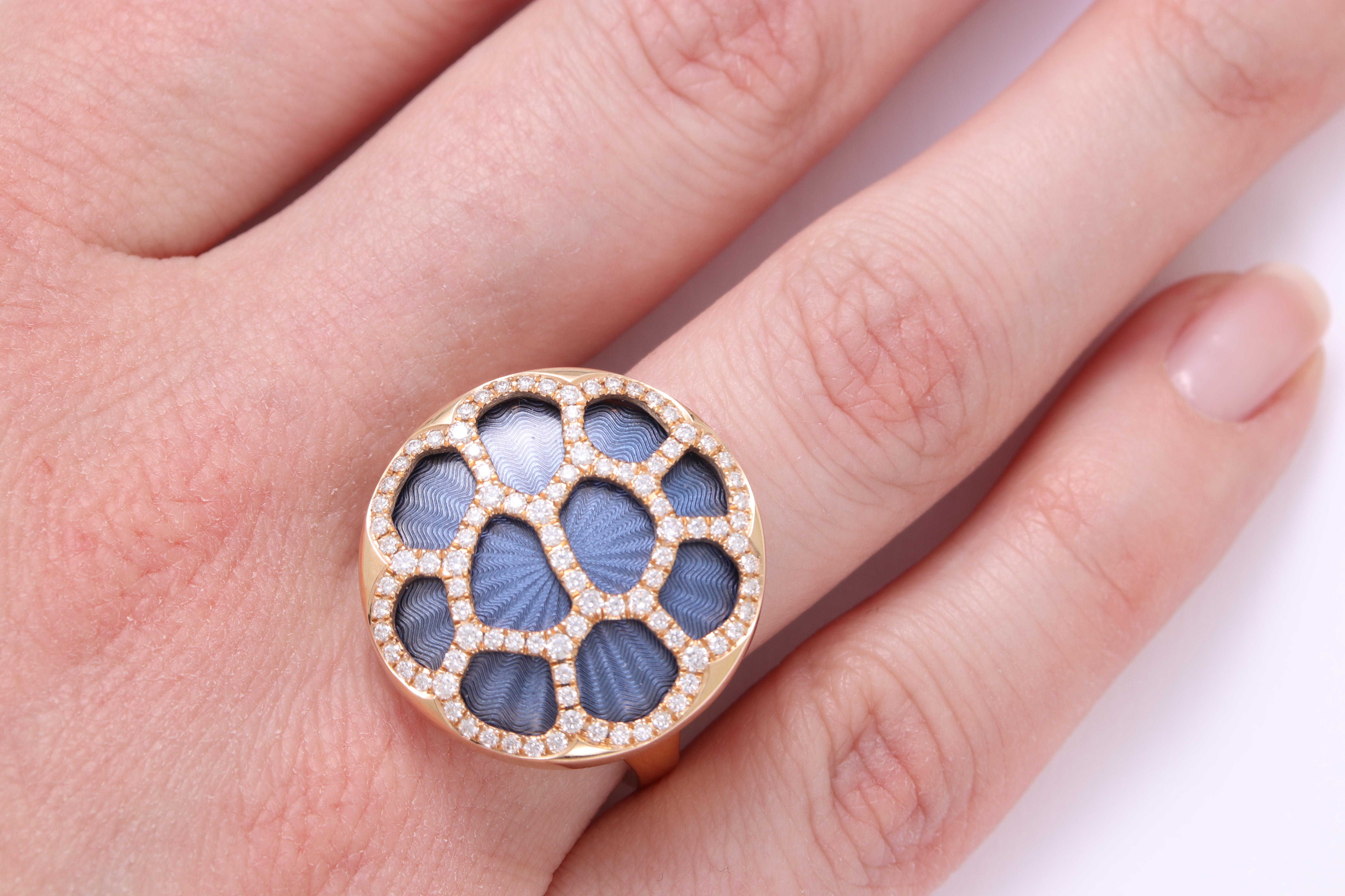 Brilliant Cut Victor Mayer Constance Light Blue Enamel Ring 18k Rose Gold with Diamonds For Sale