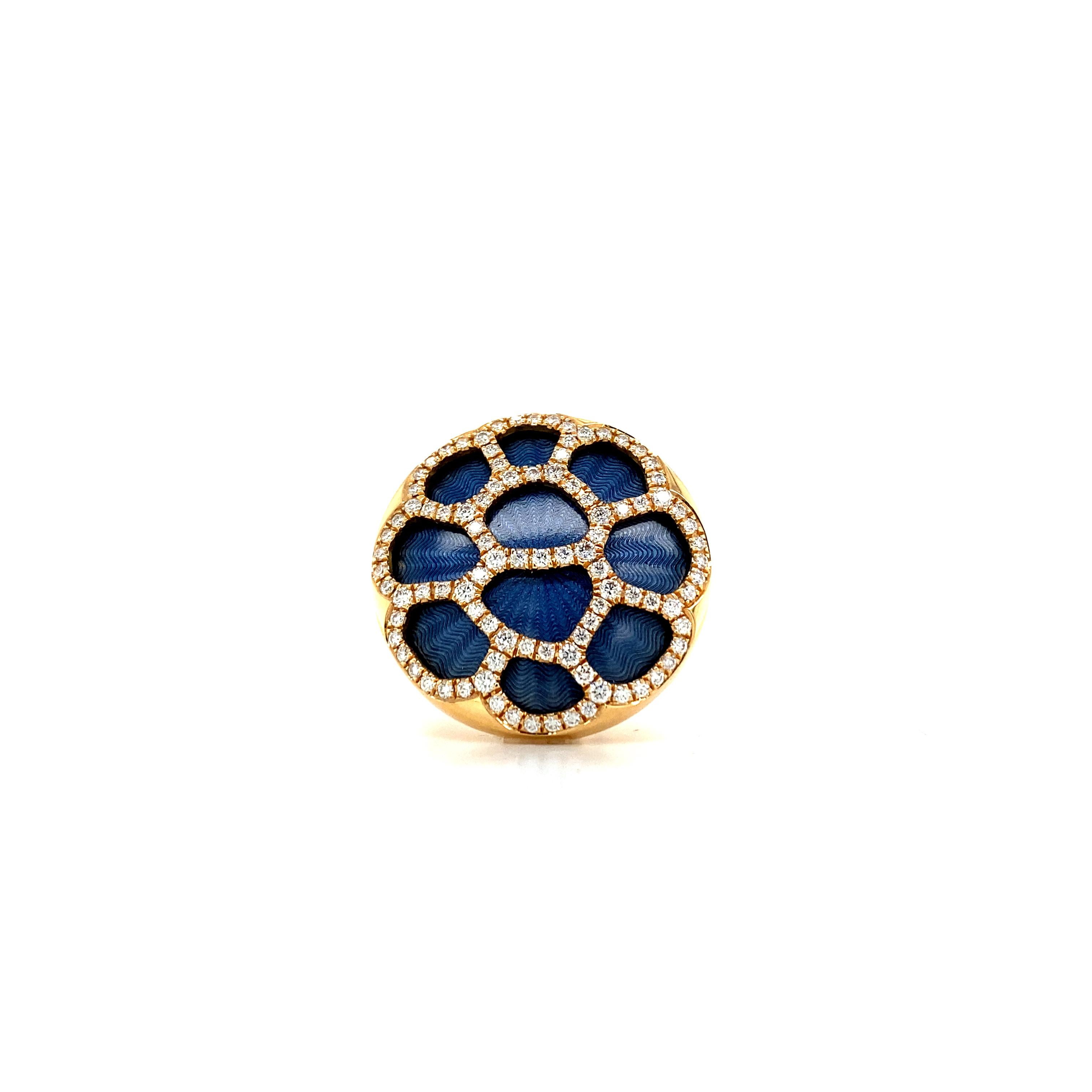 Victor Mayer Constance Light Blue Enamel Ring 18k Rose Gold with Diamonds For Sale 3
