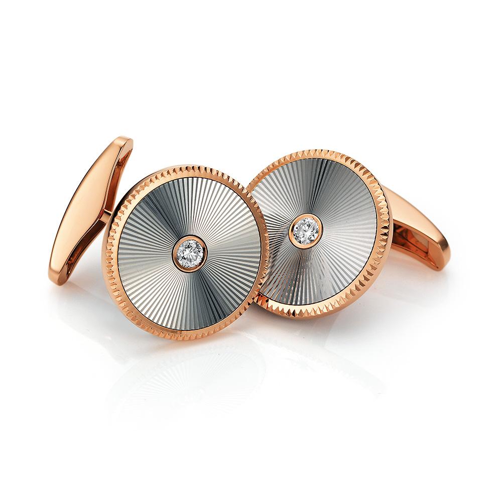 Contemporary Victor Mayer Cufflinks 18k Rose / White Gold 2 Diamonds Total 0.20 ct G VS For Sale