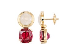 Victor Mayer Cushion-Cut Rhodolite Guilloché Enamel Drop Earrings in Yellow Gold
