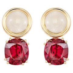 Victor Mayer Cushion-Cut Rhodolite Guilloché Enamel Drop Earrings in Yellow Gold