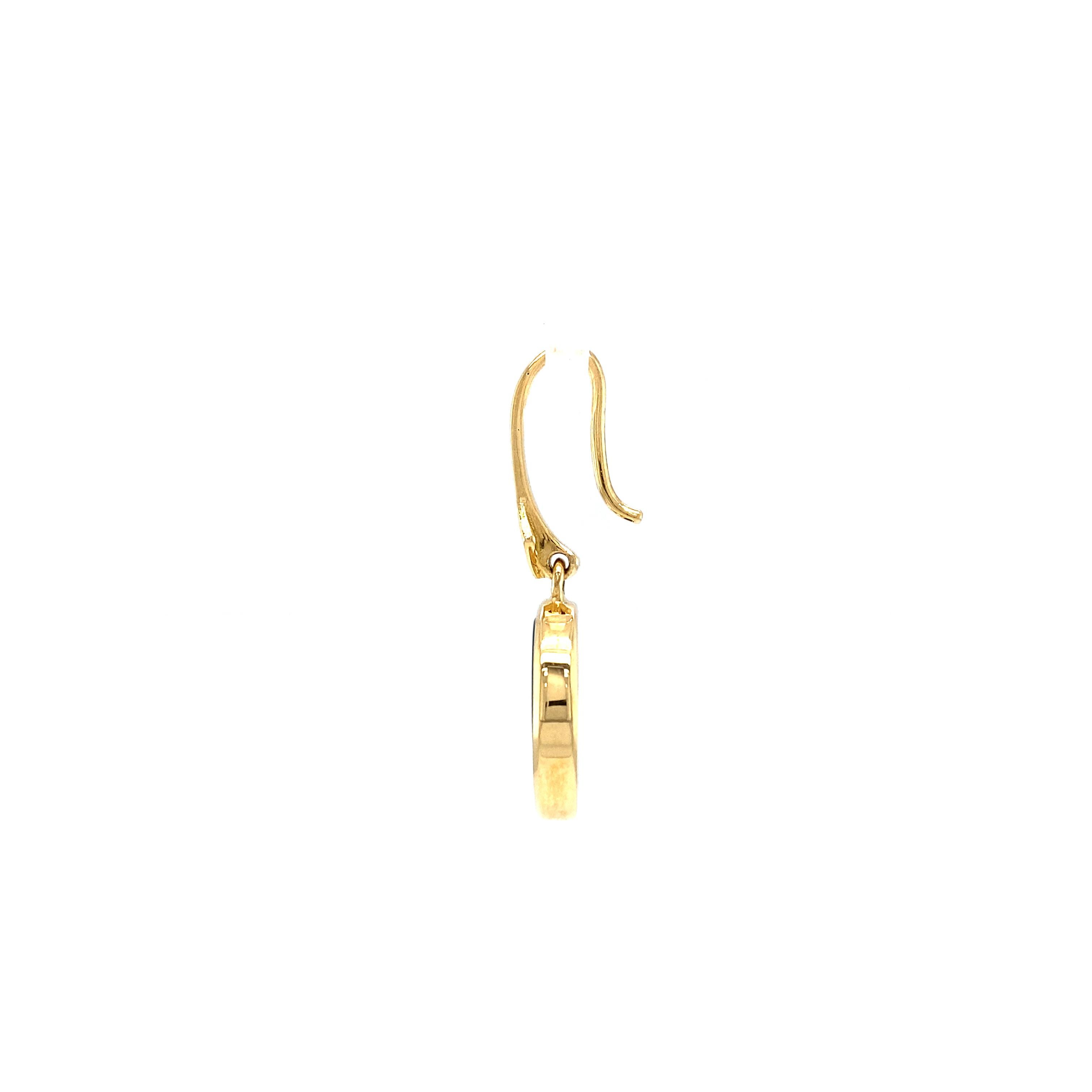 Boucles d'oreilles pendantes ovales en or jaune 18 carats 2 diamants 0,04 carat 2 Niccolos 12 mm x 10 mm en vente 1