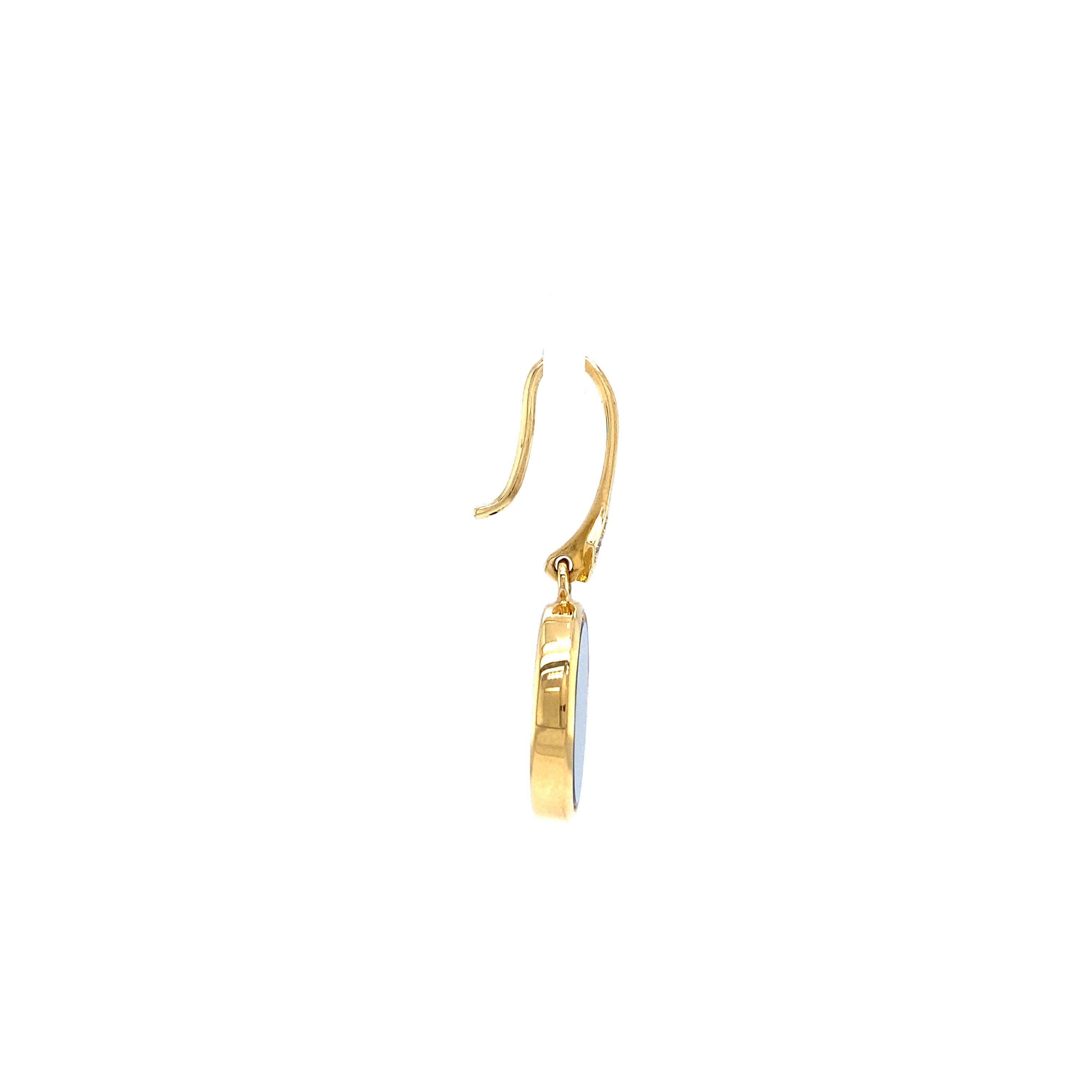 Oval Dangle Earrings 18k Yellow Gold 2 Diamonds 0.04 ct 2 Niccolos 12 mm x 10 mm In New Condition For Sale In Pforzheim, DE