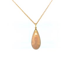 Dew Drop Pendant - 18k Yellow Gold - Opalescent White Vitreous Enamel Guilloche