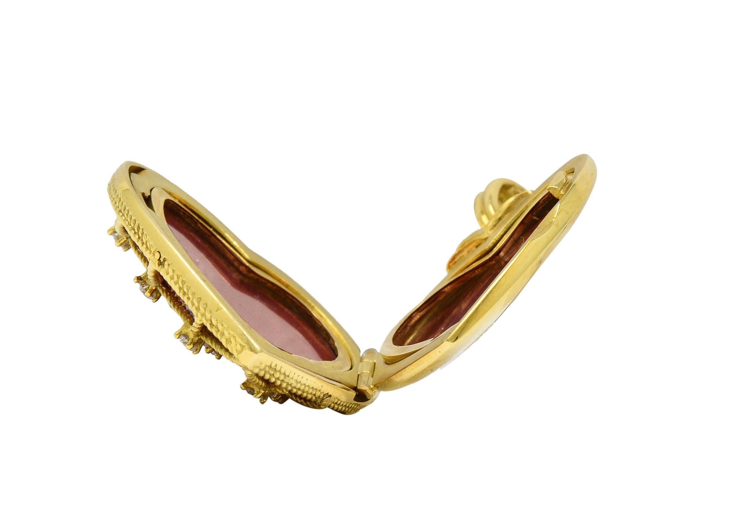 Victor Mayer Diamond Enamel 18 Karat Yellow Gold Vintage Heart Locket Pendant For Sale 10