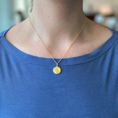 Round Disk Pendant 18k Yellow Gold Yellow Vitreous Enamel Guilloche Paillons