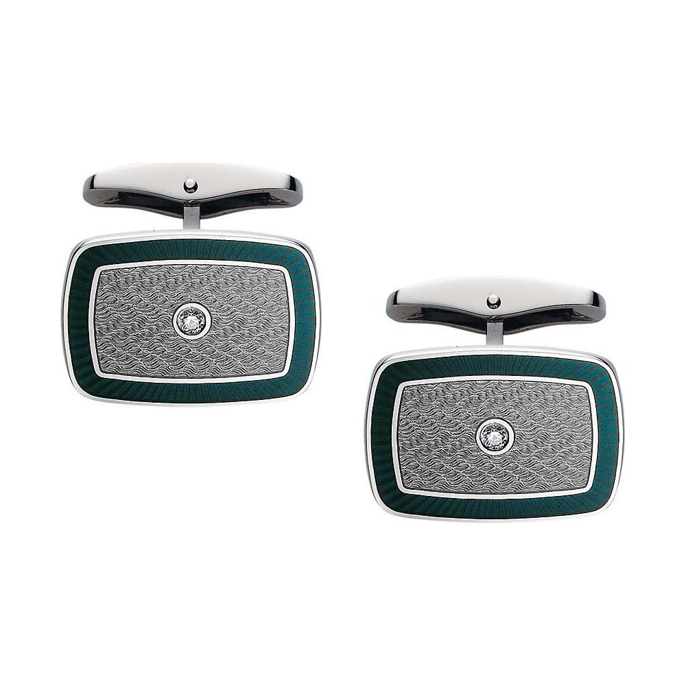 Victor Mayer Cufflinks Dorian Blue & Grey Enamel in 18k White Gold With Diamonds For Sale