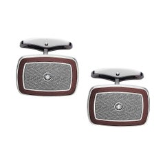 Victor Mayer Cufflinks Dorian Brown & Grey Enamel 18k White Gold 2 Diamonds