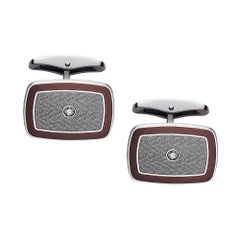 Victor Mayer Cufflinks Dorian Brown & Grey Enamel 18k White Gold 2 Diamonds 