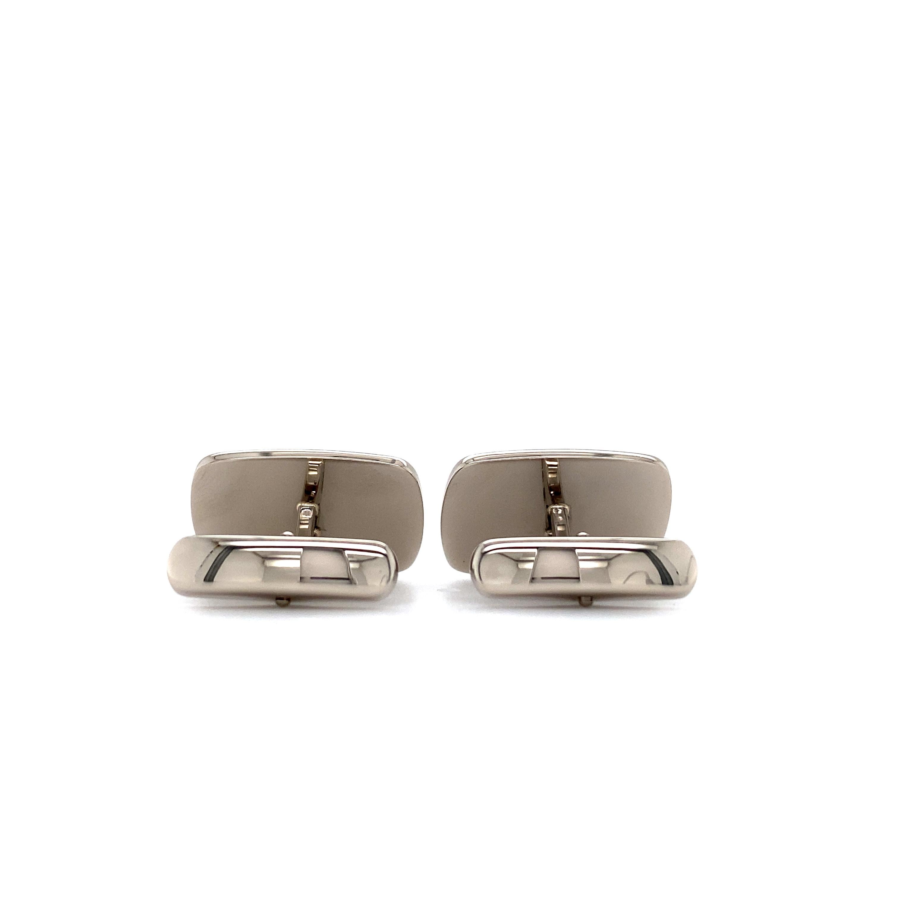Women's or Men's Victor Mayer Dorian Cufflinks In 18k White Gold With Silver And Grey Enamel For Sale