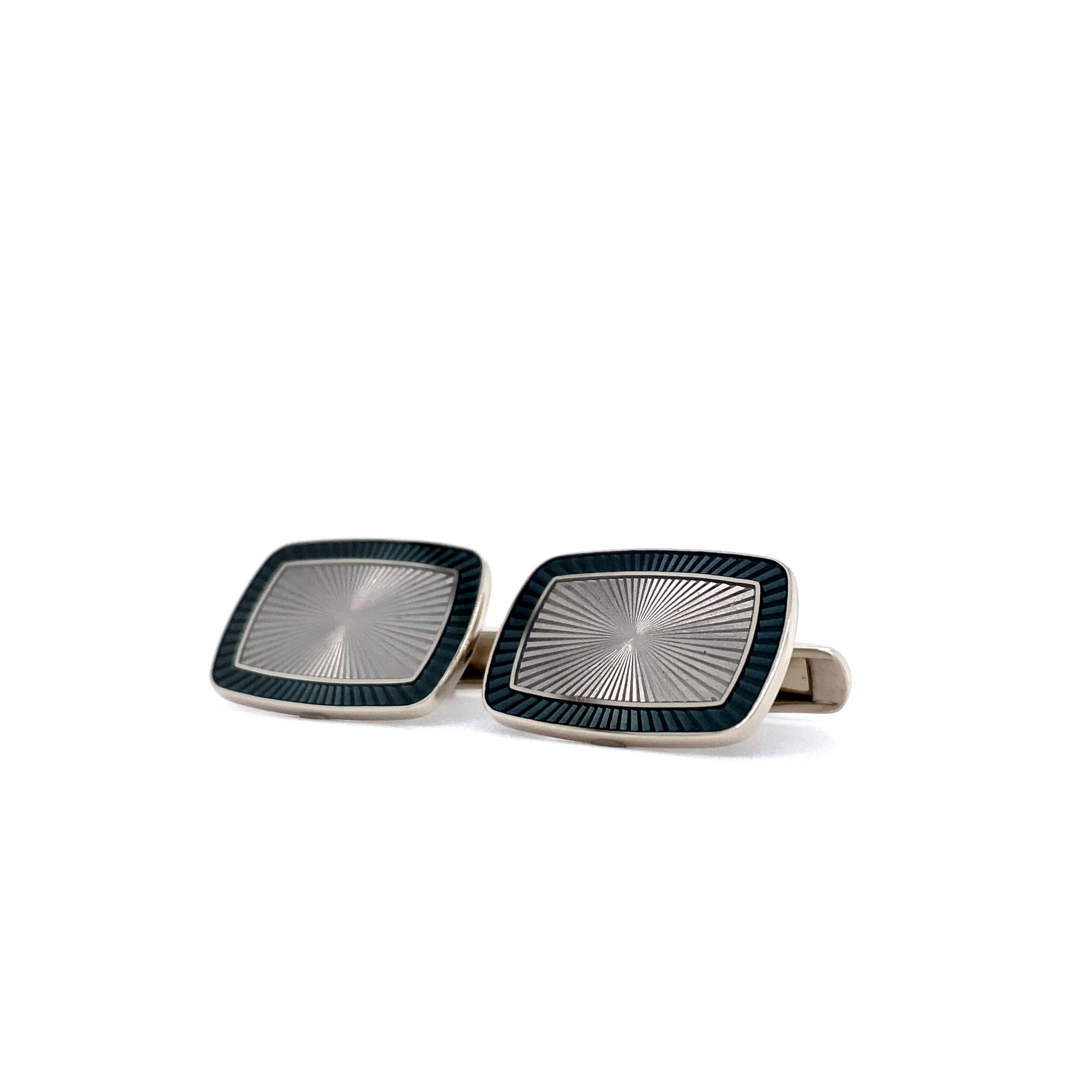 Victor Mayer Dorian Cufflinks In 18k White Gold With Silver And Grey Enamel For Sale 3