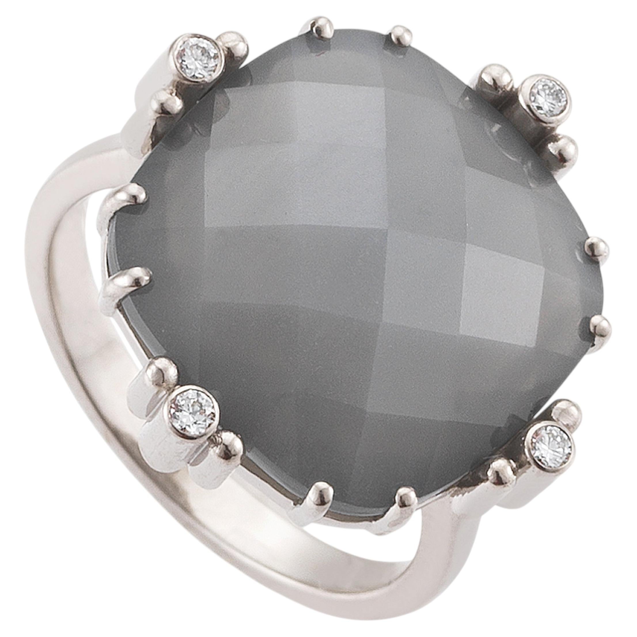 Victor Mayer Celeste Ring, 18k White Gold, Moonstone, Diamonds 0, 08 Ct