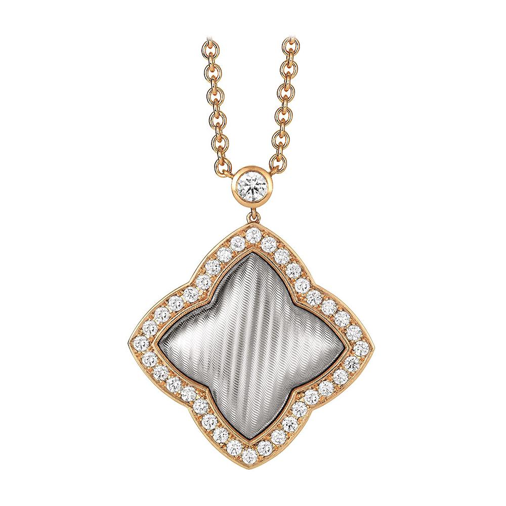 Victor Mayer structured pointed quatrefoil collier 18k rose gold and white gold, Eloise Collection,  37 diamonds, total 1.33 ct, G VS, diameter app. 38.6 mm

About the creator Victor Mayer
Victor Mayer is internationally renowned for elegant