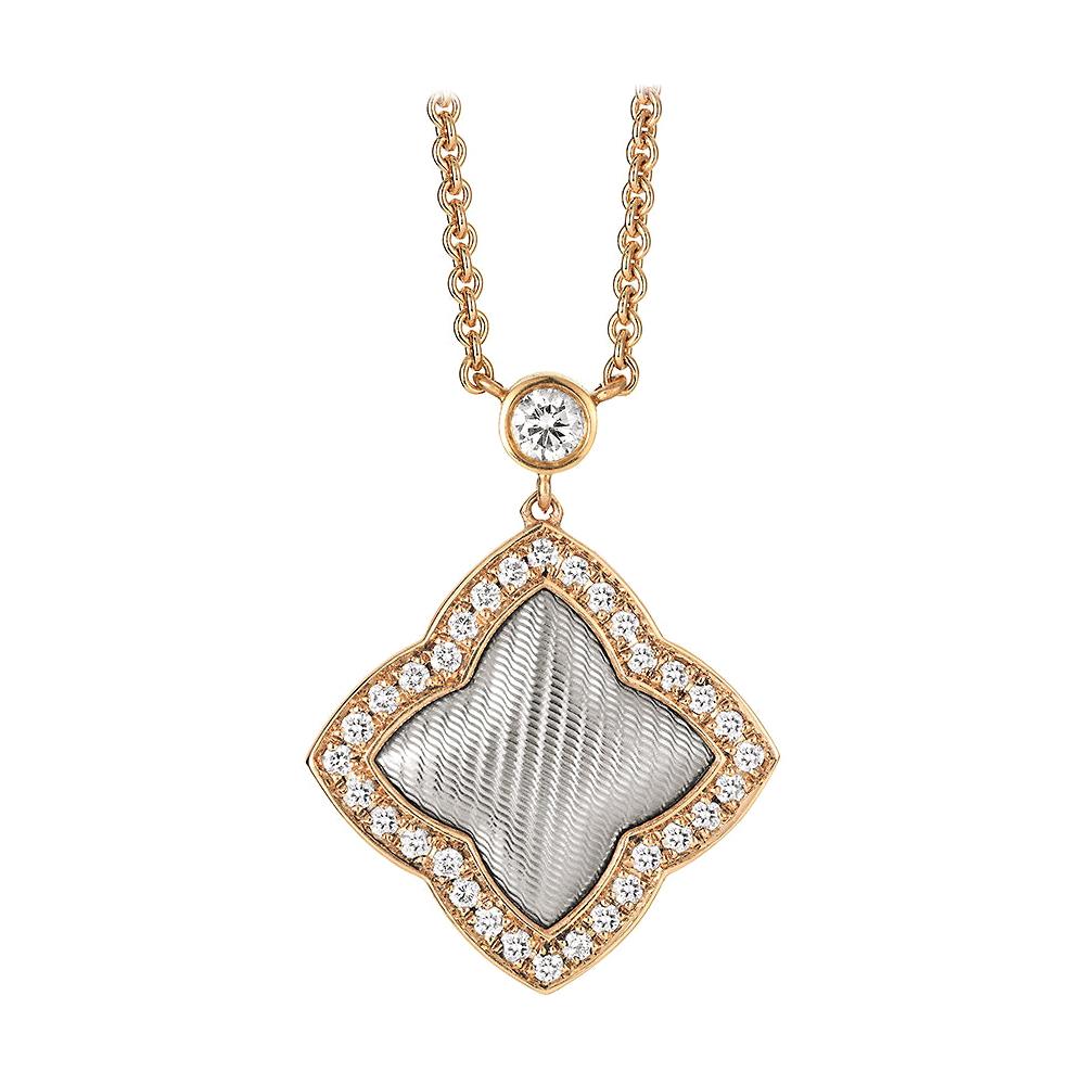 Collier Quatrefoil en or rose 18 carats et or blanc 33 diamants de 0,42 carat, diamètre 19,6 mm