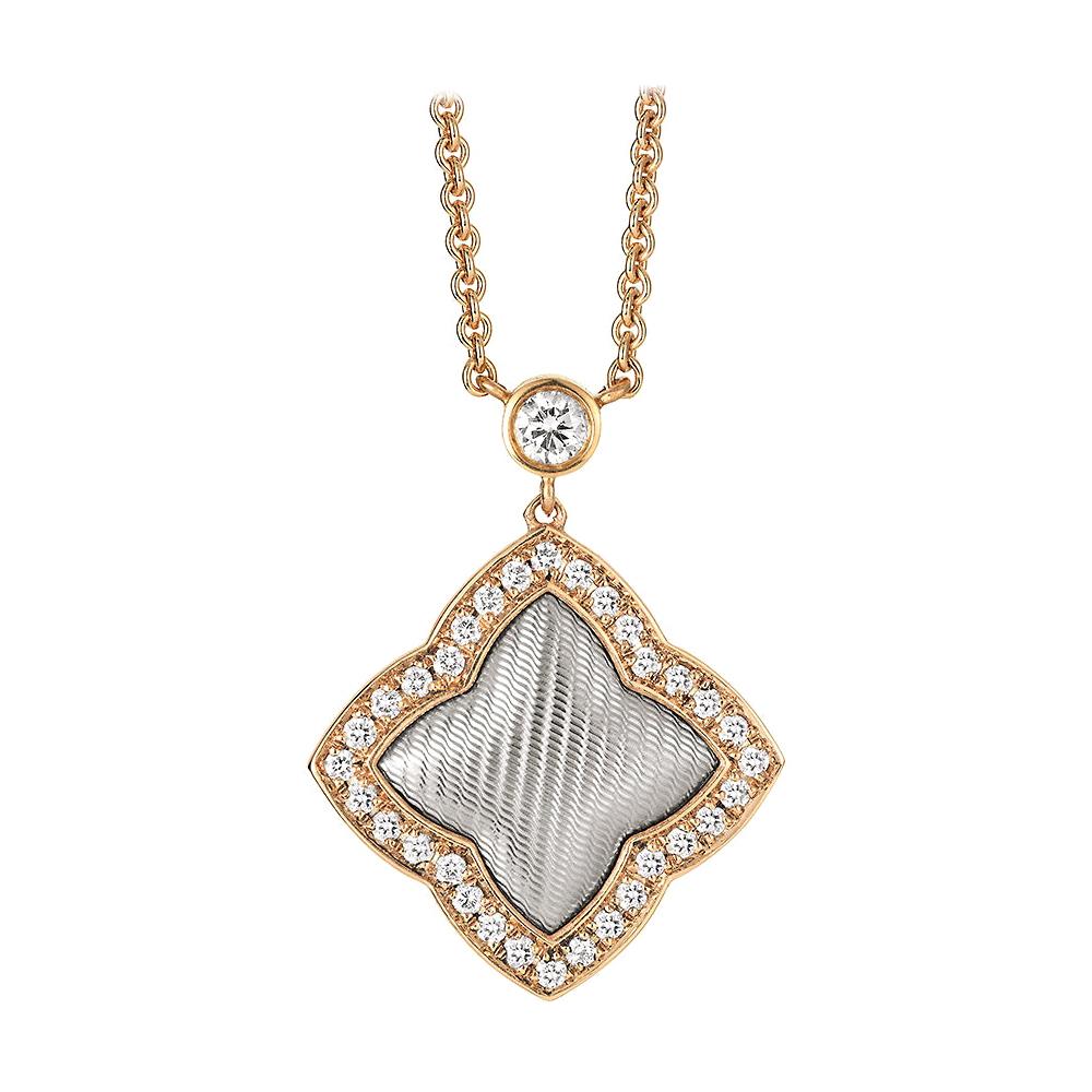 Quatrefoil Collier 18k Rose Gold White Gold 33 Diamonds 0.42 ct Diameter 19.6 mm