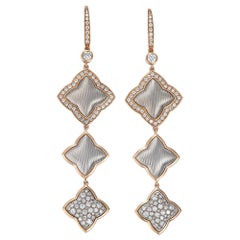 3 Quatrefoil Dangle Earrings 18k Rose/White Gold 158 Diamonds 1.89 ct 76.5 mm
