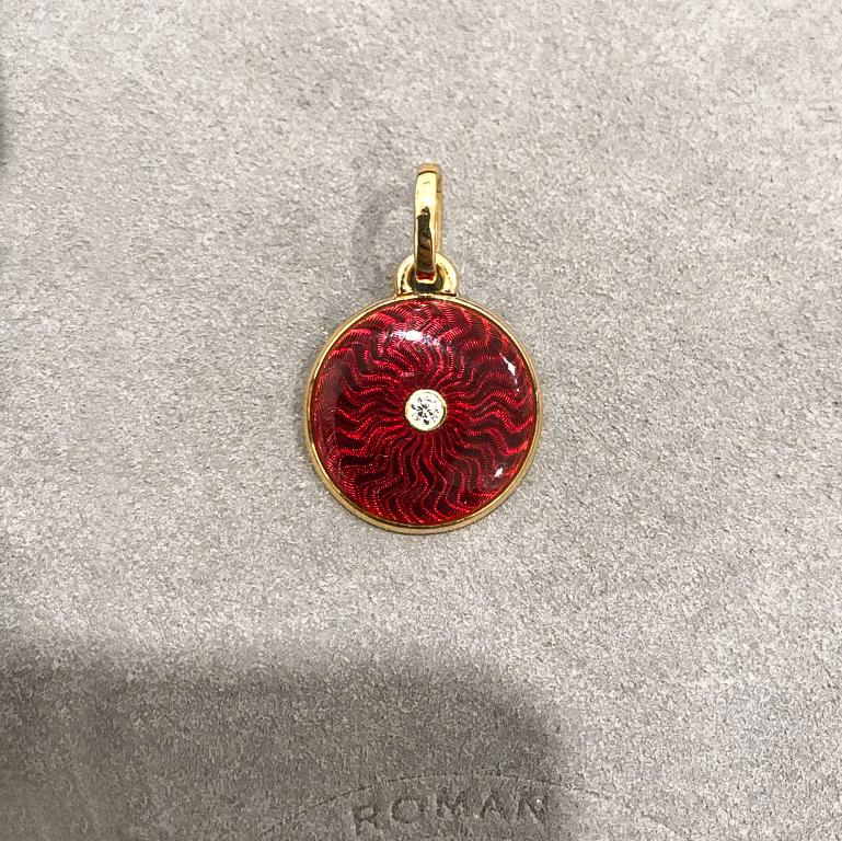 Victor Mayer Enamel and Diamond Sunburst Design Circle Pendant Necklace 2