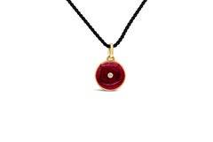 Victor Mayer Enamel and Diamond Sunburst Design Circle Pendant Necklace