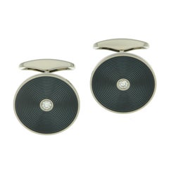 Gemelli con smalto Victor Mayer 18k WG Smalto grigio vitreo Diamanti 0,20 carati