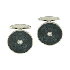 Victor Mayer Enamel Cufflinks 18k WG Grey Vitreous Enamel Diamonds 0.20 ct