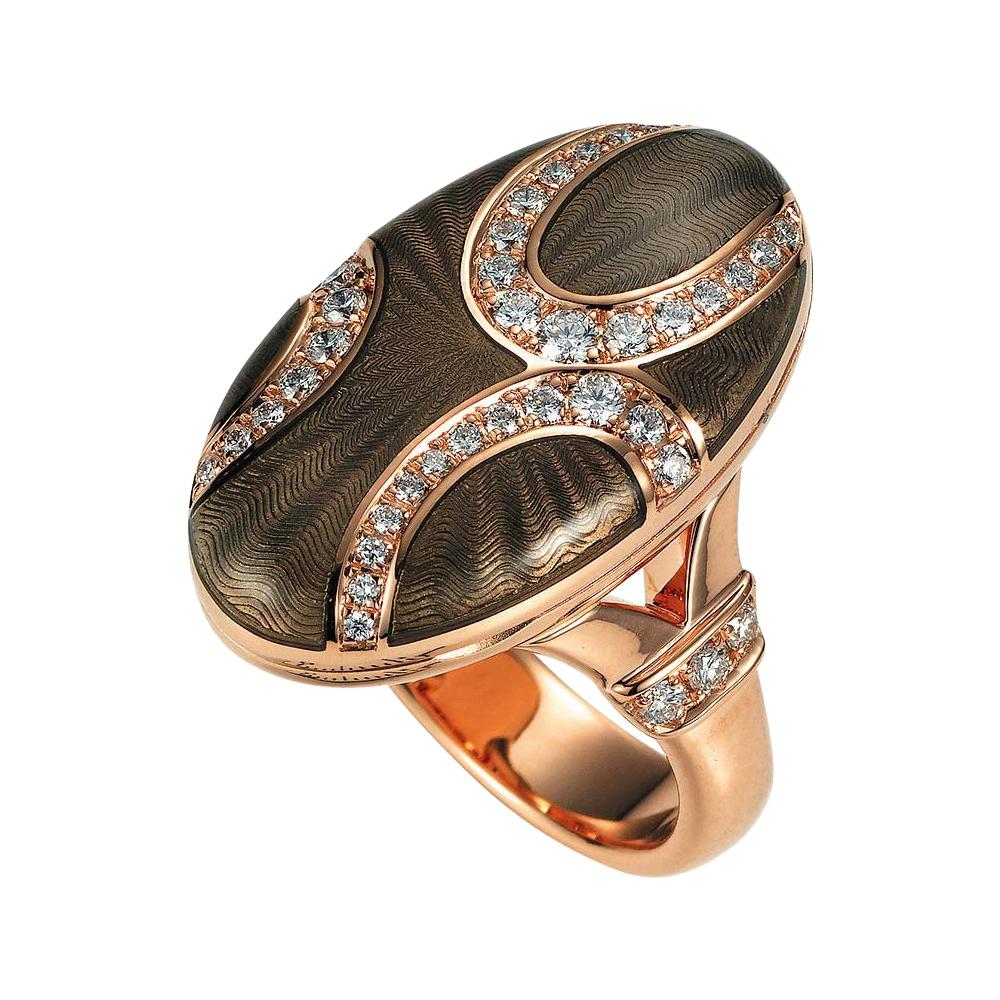 Victor Mayer Locket Ring Light Grey Enamel 18k Rose Gold 40 Diamonds 0.50 ct For Sale