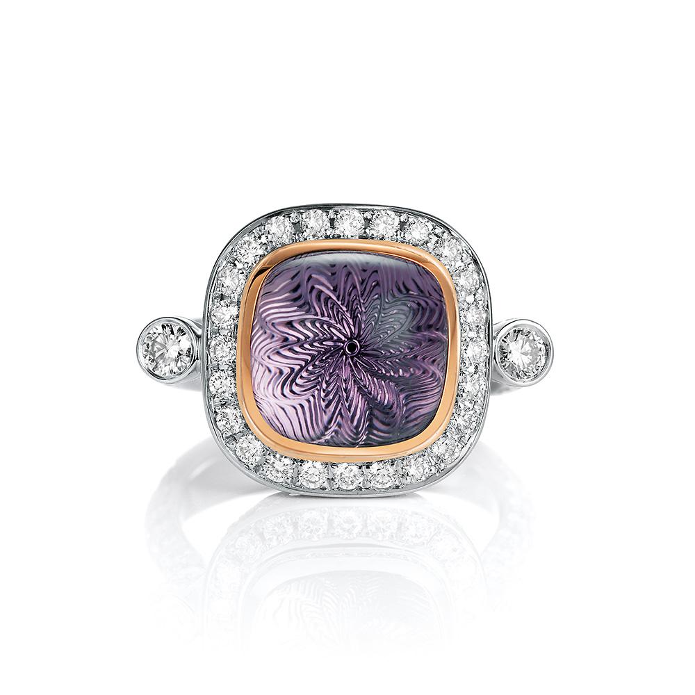 Victor Mayer Era Amethyst Ring 18k White Gold/Rose Gold with 120 Diamonds In New Condition For Sale In Pforzheim, DE