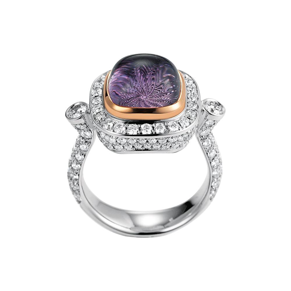 Victor Mayer Era Amethyst Ring 18k White Gold/Rose Gold with 120 Diamonds For Sale