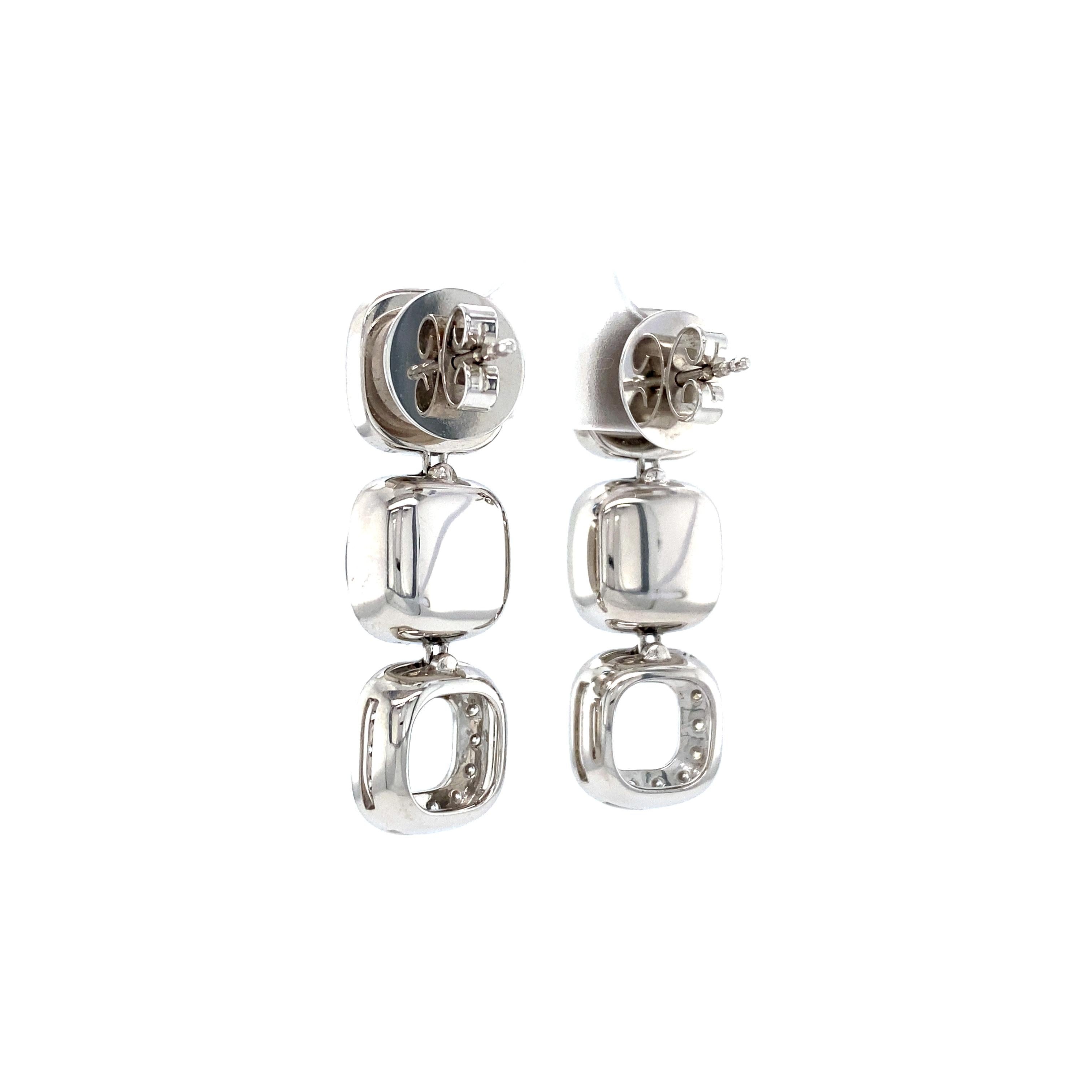 Square Dangle Earrings 18k White Gold 28 Diamonds 0.70 ct 2 Topaz 2 Prasiolite For Sale 4