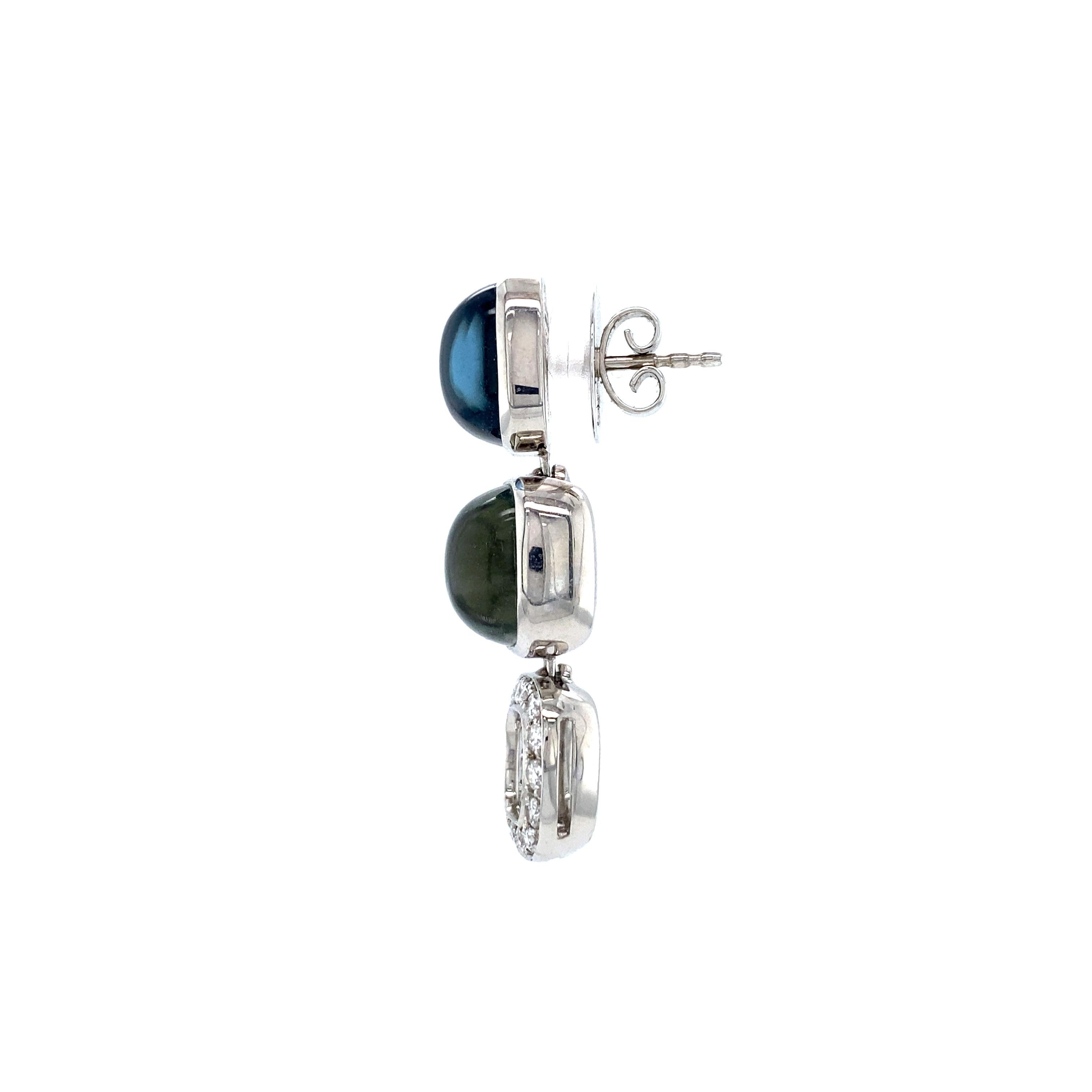 Square Dangle Earrings 18k White Gold 28 Diamonds 0.70 ct 2 Topaz 2 Prasiolite For Sale 5