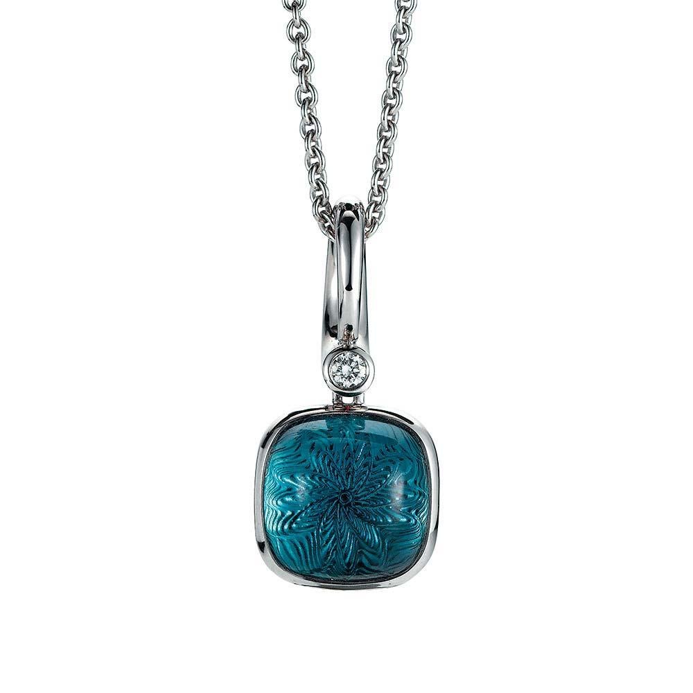 Victor Mayer square shaped pendant 18k white gold, Era Collection, 1 diamond, total 0.04 ct, G VS, 1 blue Topaz

About the creator Victor Mayer
Victor Mayer is internationally renowned for elegant timeless designs and unrivalled expertise in