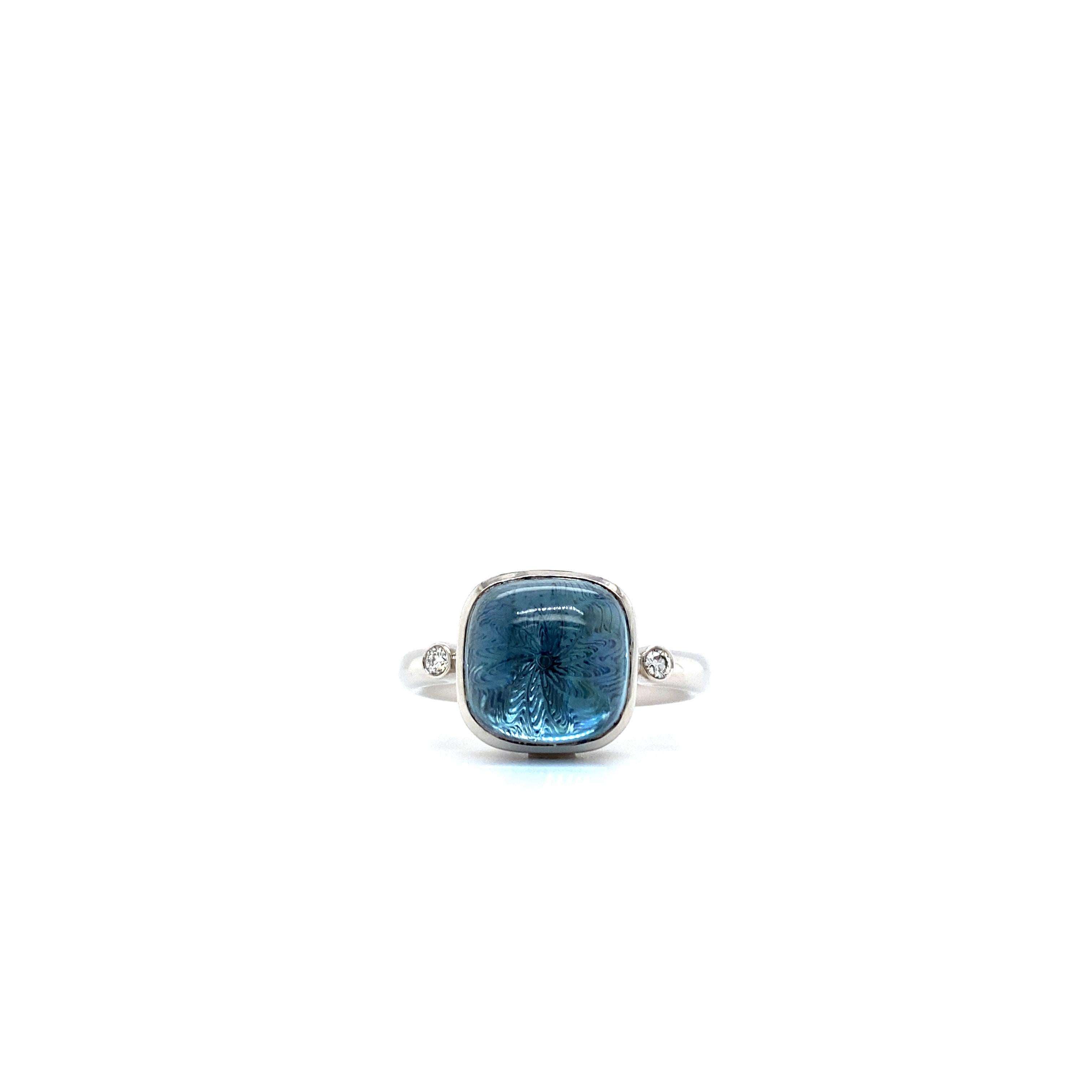 Victor Mayer Era Blue Topaz Ring in 18k White Gold with Diamonds In New Condition For Sale In Pforzheim, DE
