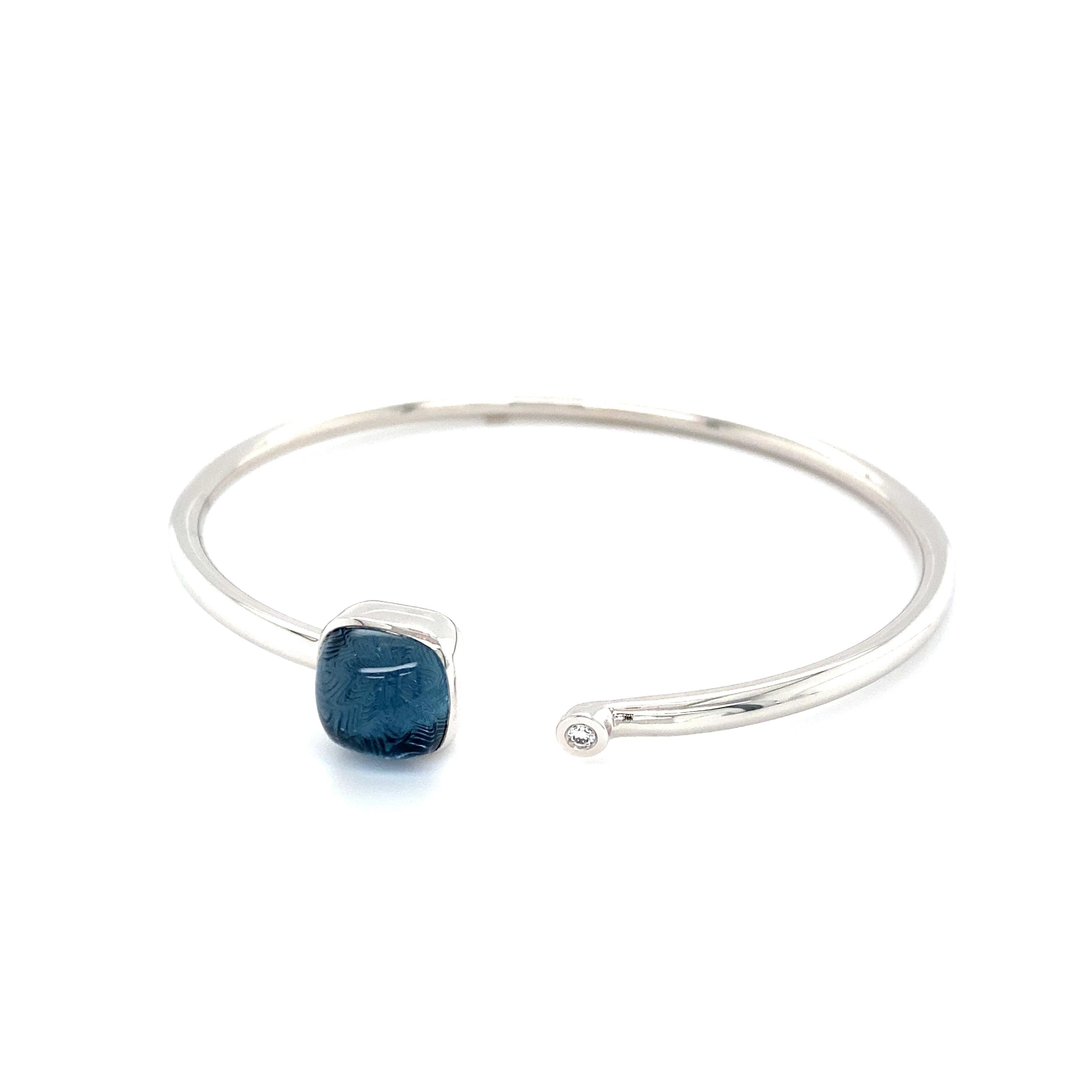 Victor Mayer Bracelet Blue Guilloche Topaz And Diamond Flexi 18k White Gold For Sale 3
