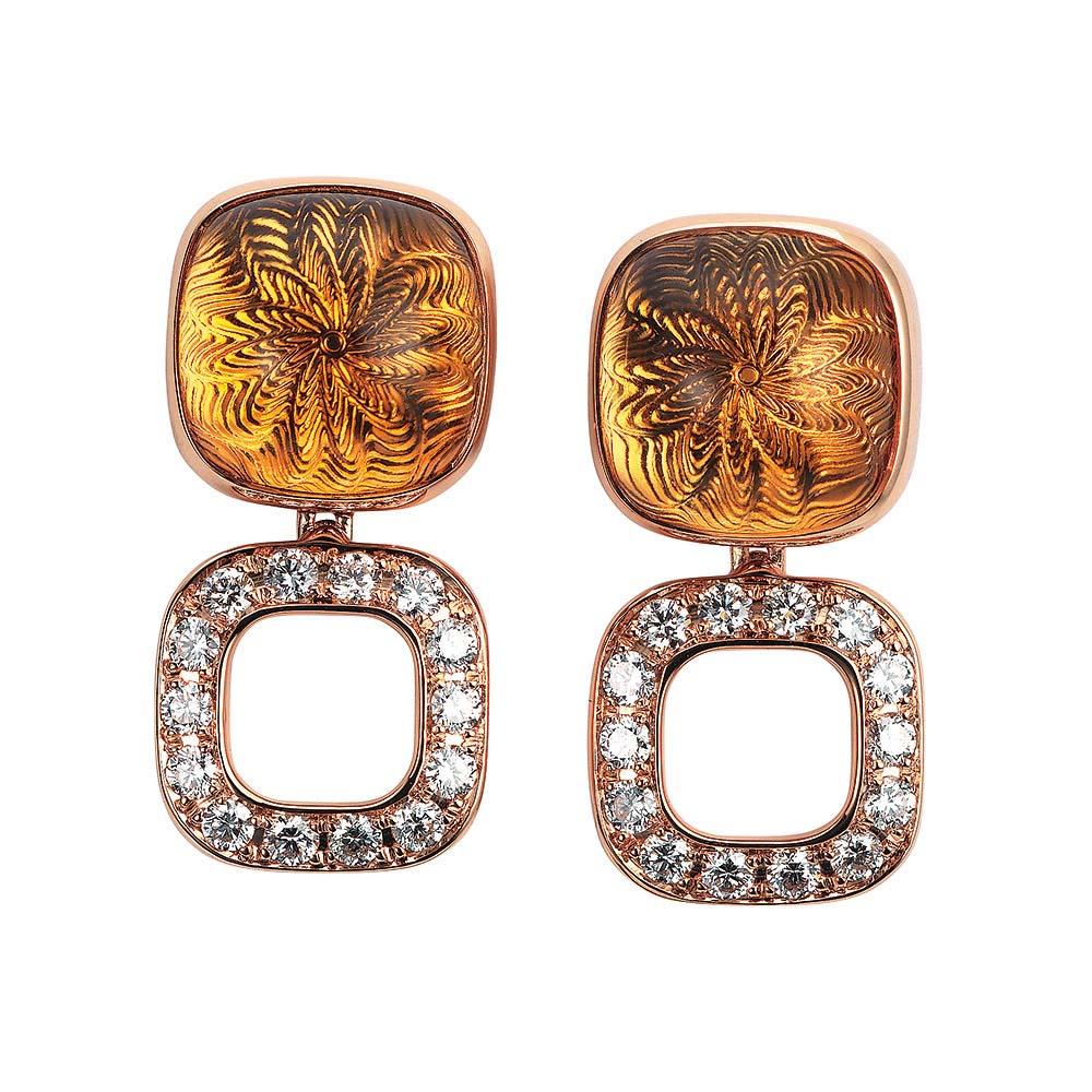 Taille cabochon Boucles d'oreilles Victor Mayer en or 18 carats, citrine et or rose avec 28 diamants de 0,70 carat en vente