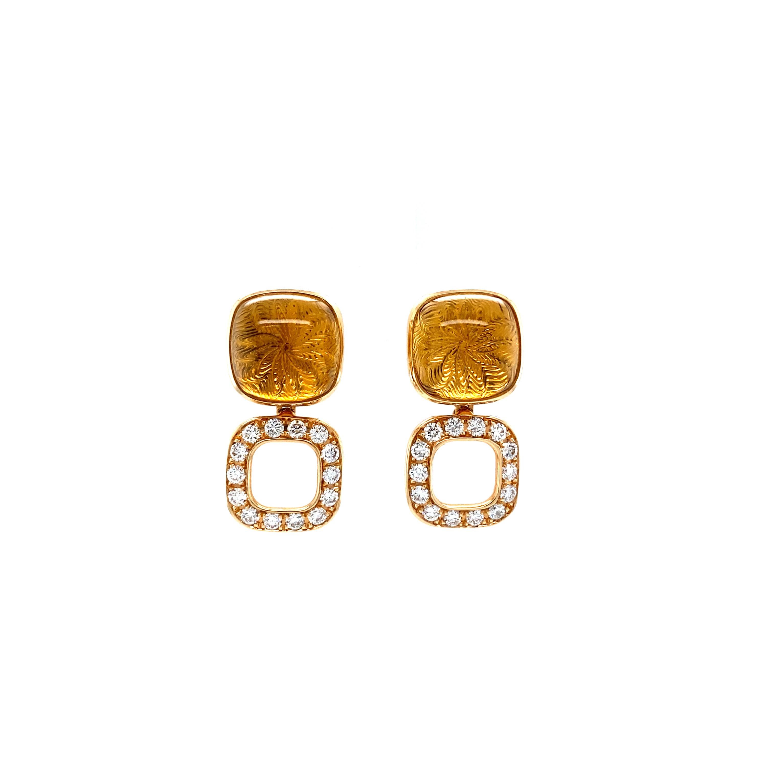 Victor Mayer Gemstone Earrings Era Gold Citrine18k Rose Gold 28 Diamonds 0.70 ct In New Condition For Sale In Pforzheim, DE