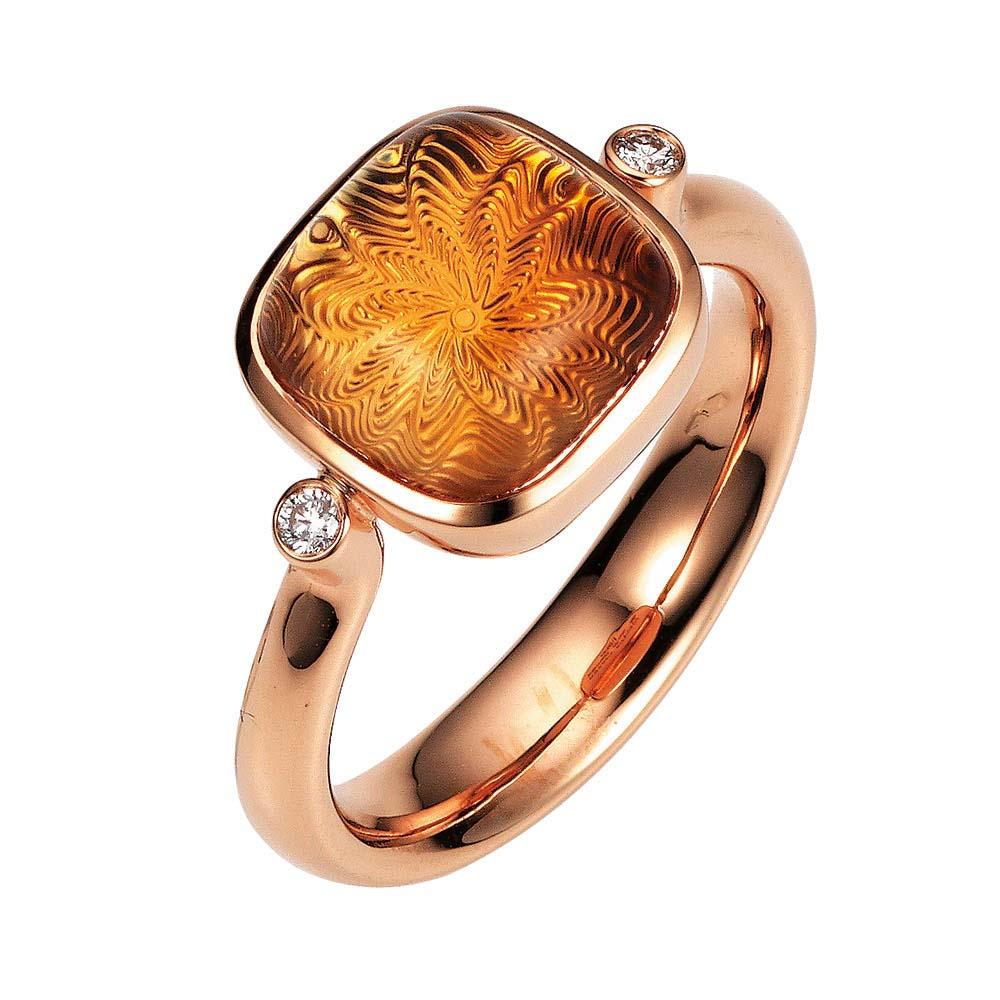 Contemporary Victor Mayer Era Gold Citrine Ring in 18k Rose Gold with Diamonds For Sale