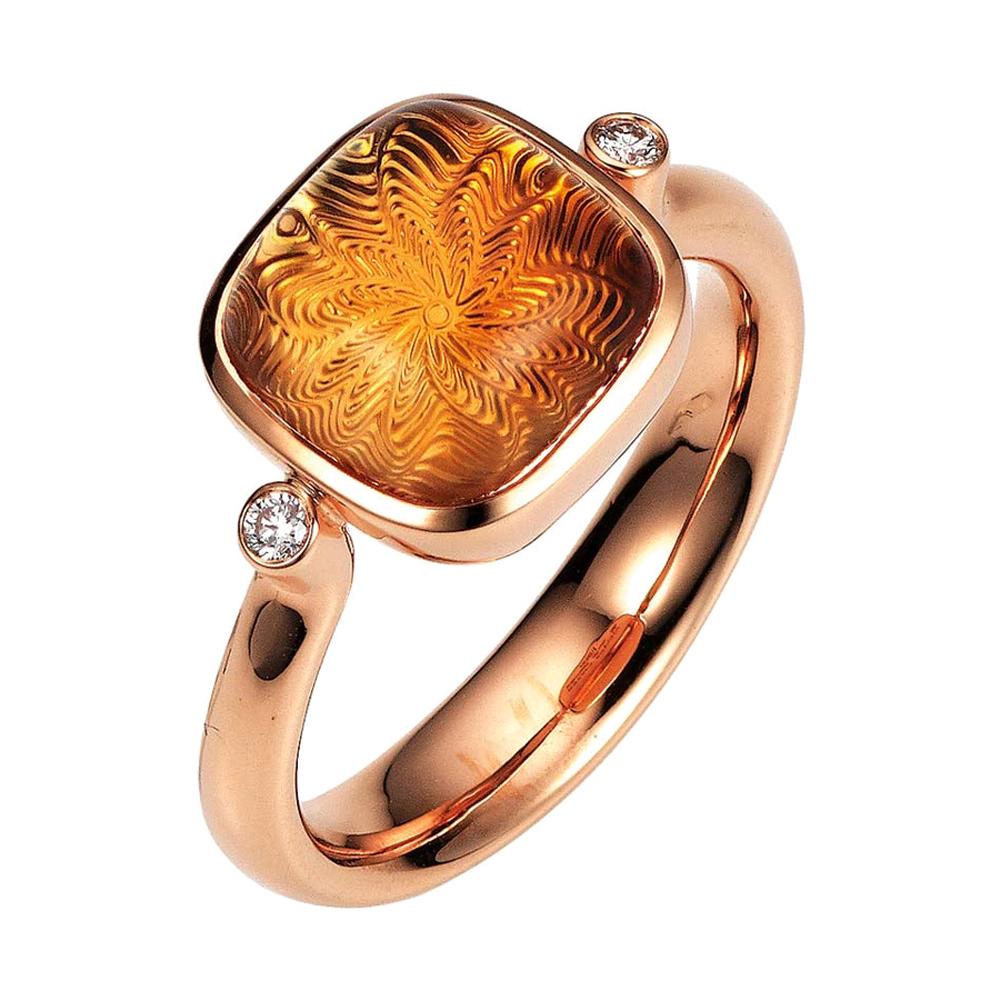 Citrin-Ring aus 18 Karat Roségold mit Diamanten aus der Zeit von Victor Mayer