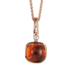 Square Era Pendant 18k Rose Gold 1 Diamond 0.04 ct G VS Madeira Citrine Cabochon
