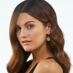 Square Dangle Earrings 18k Rose Gold 50 Diamonds 1.10 ct 2 Rose Quartz Cabochon