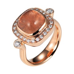 Victor Mayer Era Rose Quartz Ring in 18k Rose Gold with 26 Diamonds