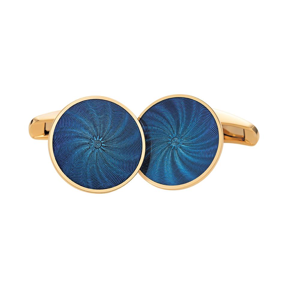 Victor Mayer Globetrotter Cufflinks 18k Yellow Gold & Electric Blue Enamel For Sale