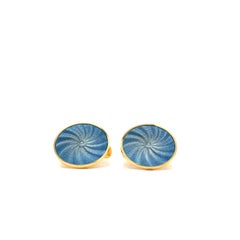 Victor Mayer Globetrotter Cufflinks 18k Yellow Gold & Medium Blue Enamel