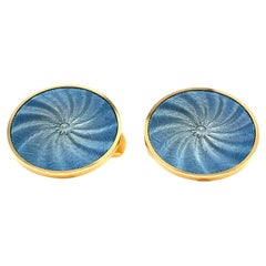 Victor Mayer Globetrotter Cufflinks 18k Yellow Gold & Medium Blue Enamel